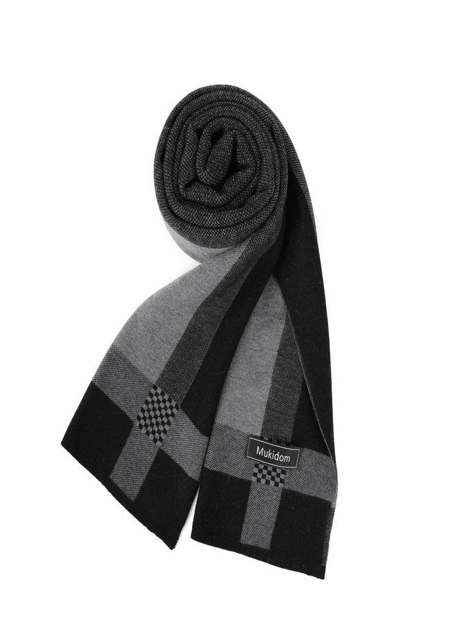 Mukidom Winter Scarf for Men, Mens Merino Wool Black and Grey Scarf Thick Warm Soft Scarves Cashmere Feel with Gift Box Business Casual - Image 1